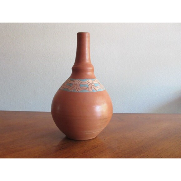 Terra Cotta Ceramic 7.5” Bottle Vase Handmade Ibiza Spain Souvenir Clay Pottery - Picture 4 of 9